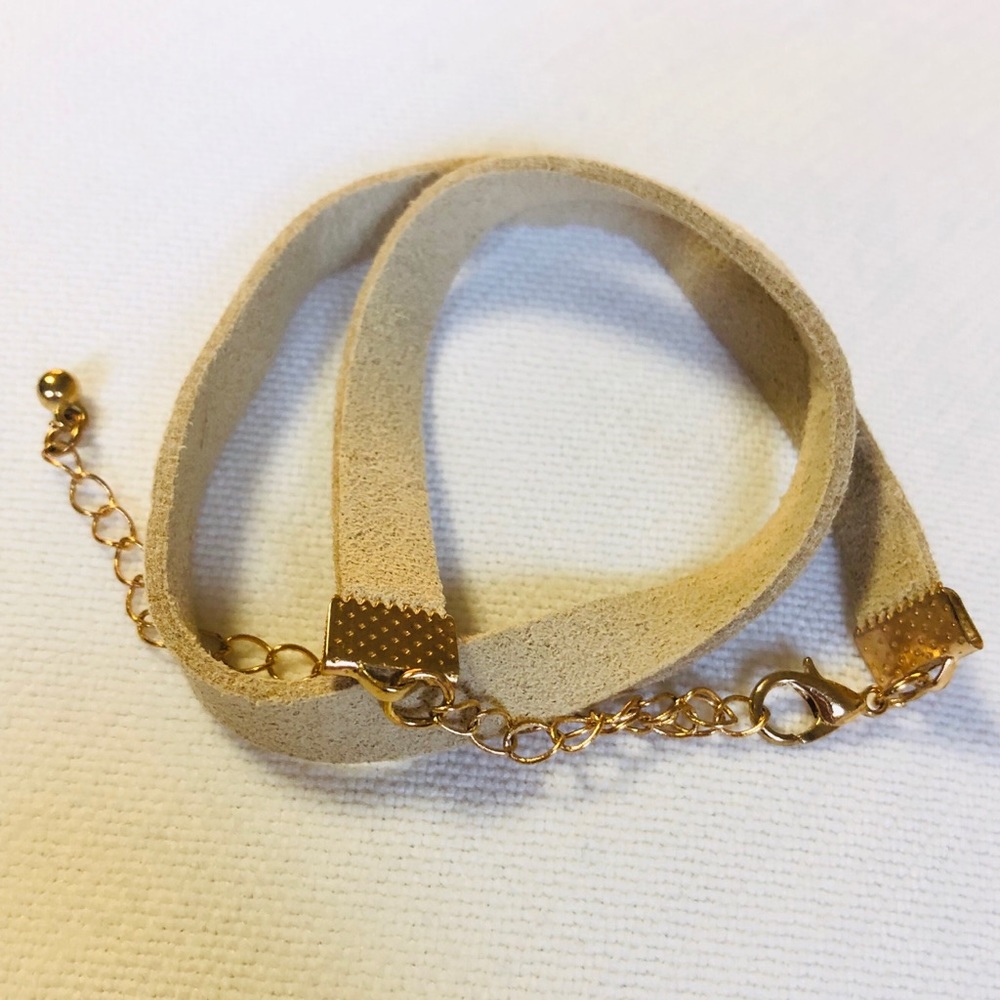 Tan Suede Leather Wrap Bracelet with Copper Clasp